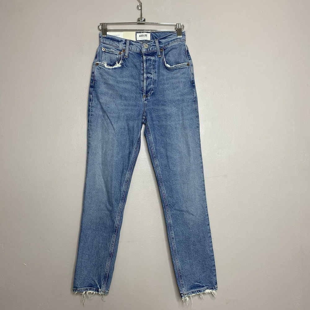 Agolde Riley high rise straight Crop Jeans Women's Sz 23 Distressed Button Fly